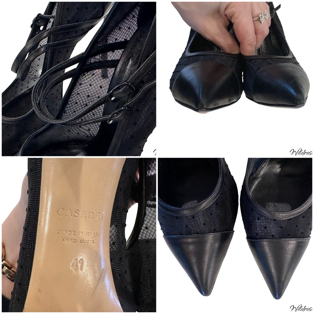 Casadei Black “Blade” Flocked Polka Dot Mesh Mary Jane Heels – SZ 41, US 9.5 - Picture 10 of 15